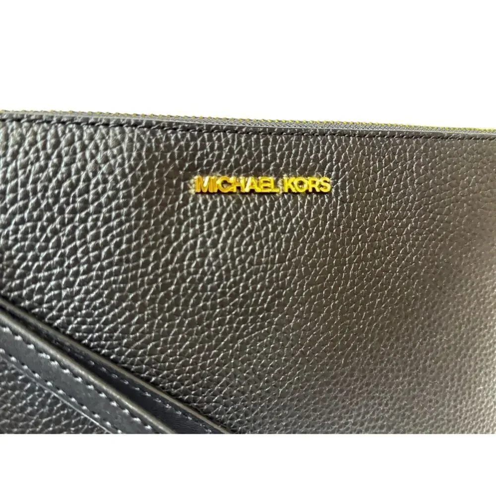 MICHAEL KORS Jet Set Large Leather Clutch Wristlet in Black New w/ Tag MSRP $258